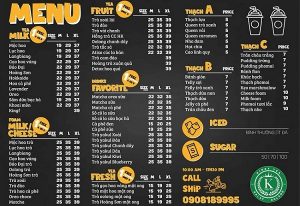 in menu quán trà sữa đẹp